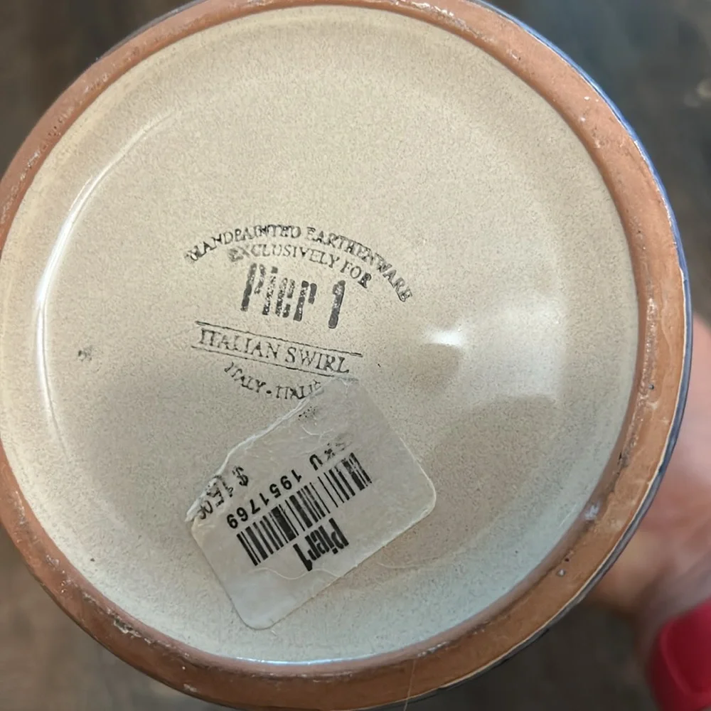 Pier 1‎ Italian Swirl Hand Painted Terracotta Utensil  Holder / Wine Chiller